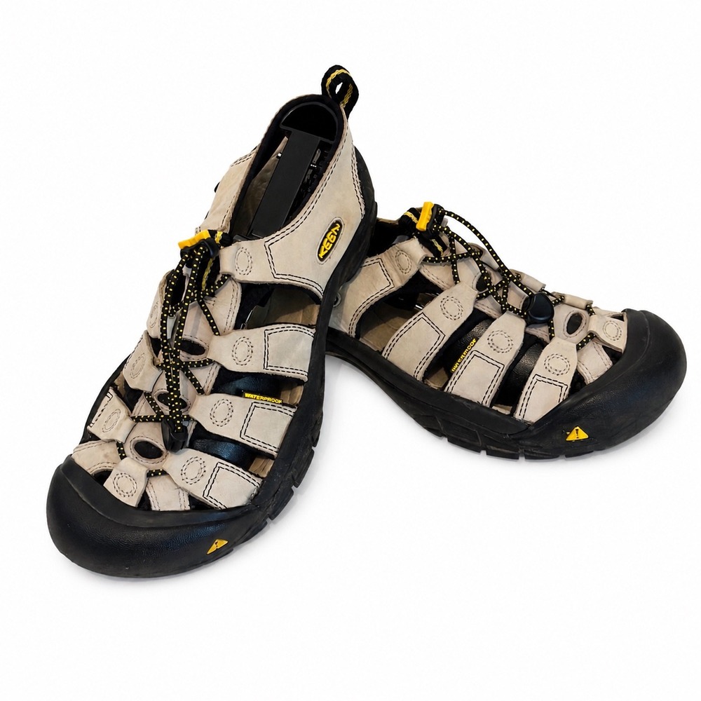 KEEN Newport H2 Waterproof Leather Hiking Sandals Beige Black Yellow Womens 9